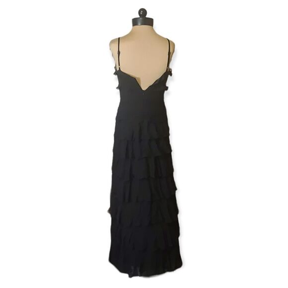 BCBGMaxAzria Black Silk Ruffled Gown Maxi Dress Size 2 - Picture 3 of 9
